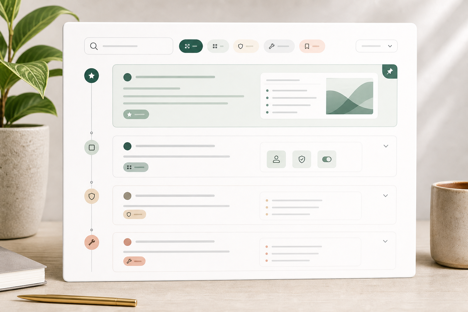 Editorial changelog timeline module with release cards, change badges, and pinned latest state.