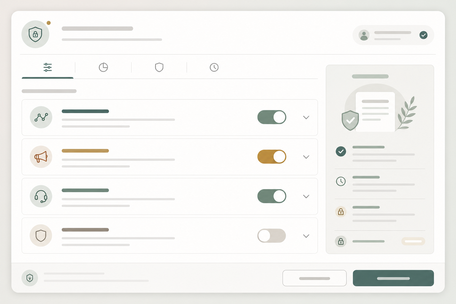 Editorial consent preferences module with grouped toggle rows, category icons, save controls, and public state.