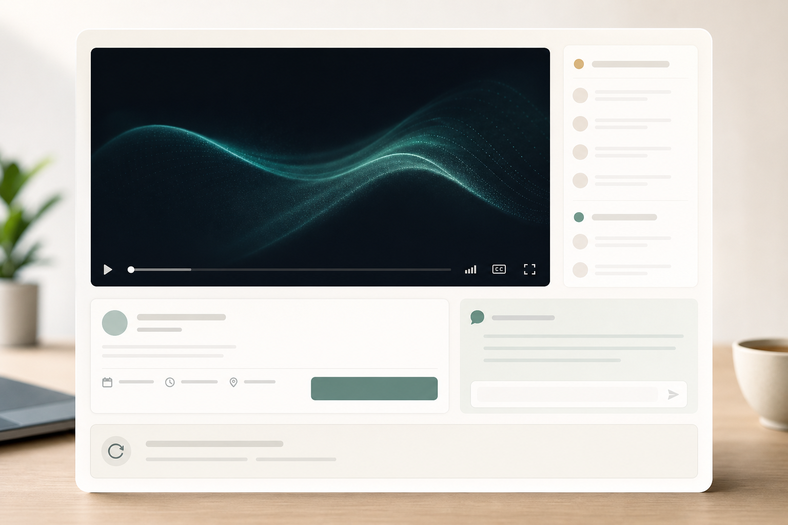 Editorial live stream embed with player frame, session panel, and caption controls.