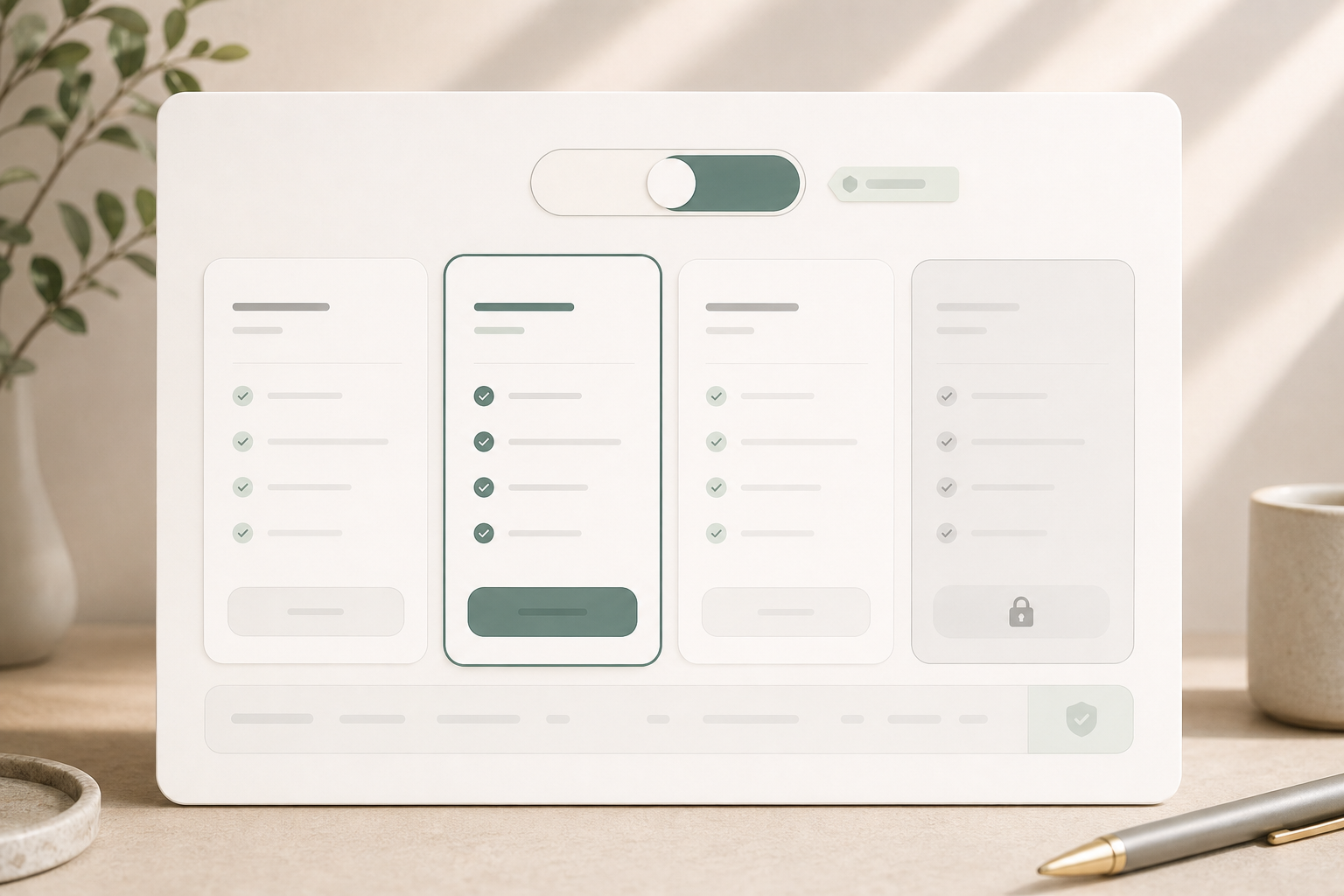 Editorial pricing toggle module with billing mode switch, savings marker, and plan-card sync.