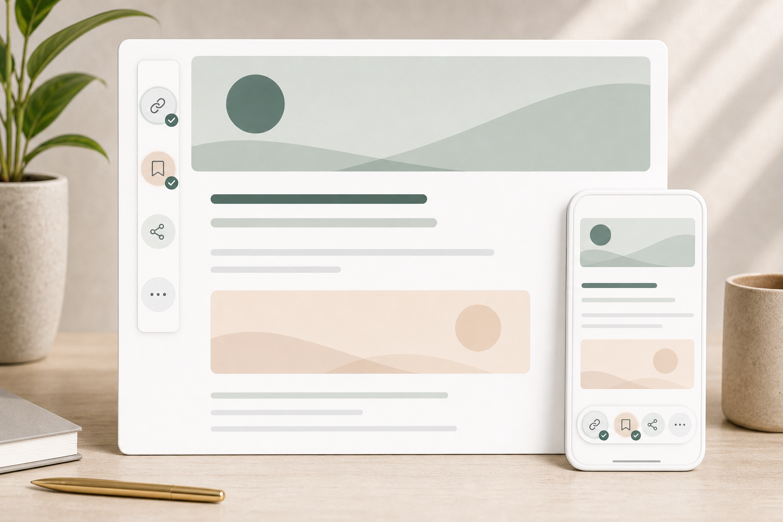 Editorial share bar module with sticky action controls and compact mobile placement.