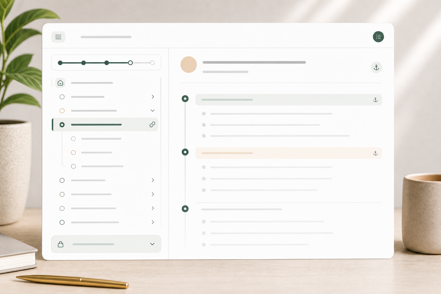 Editorial table of contents module with sticky outline, active section, and anchor states.